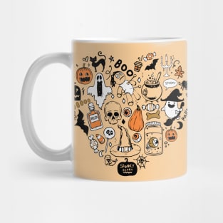 Spooky Cute Halloween Doodles - Skulls & Witchcore Heart Mug